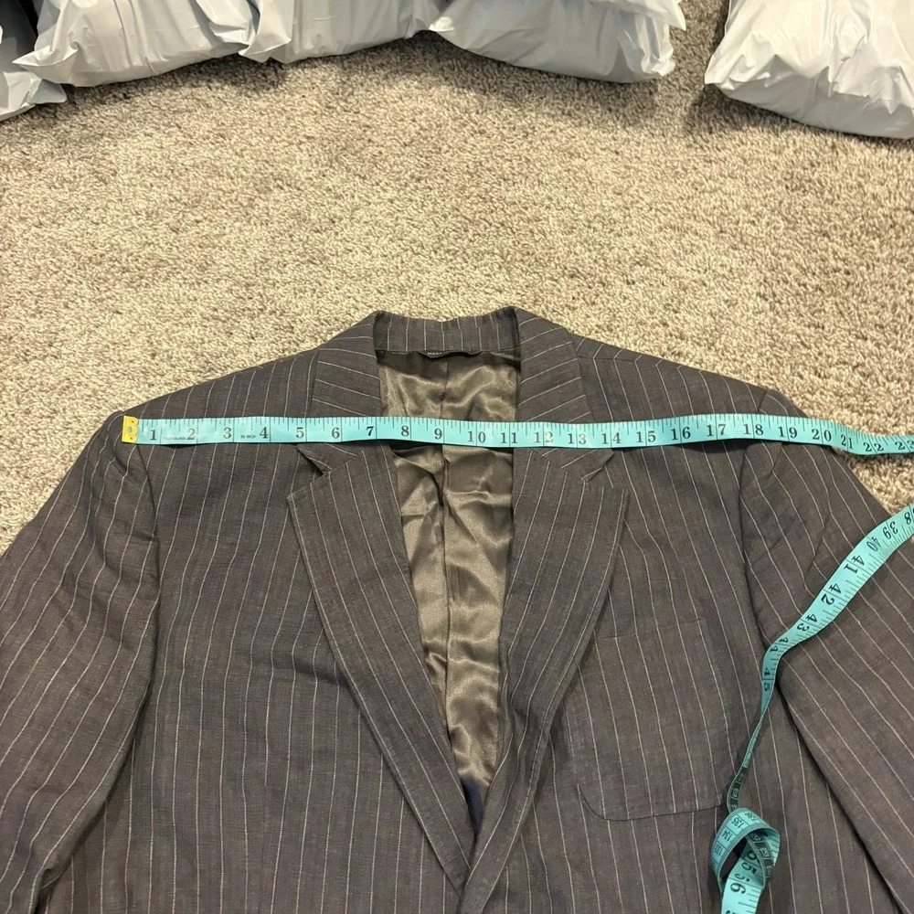 Banana Republic Jacket Spot Coat Men 44s Gray 100% Linen Two Button Short Stripe